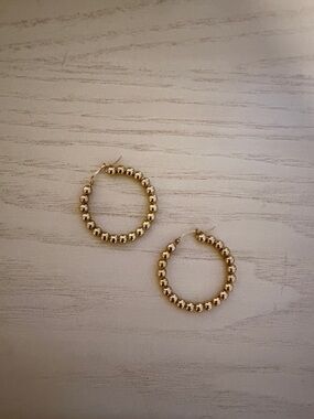 Gold Beaded Hoop Earrings - Women Jewelry